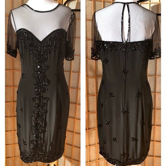 Vintage Black Beaded Silk Cocktail Dress by A.J.Bari for Lord & Taylor - Picture 14 of 14